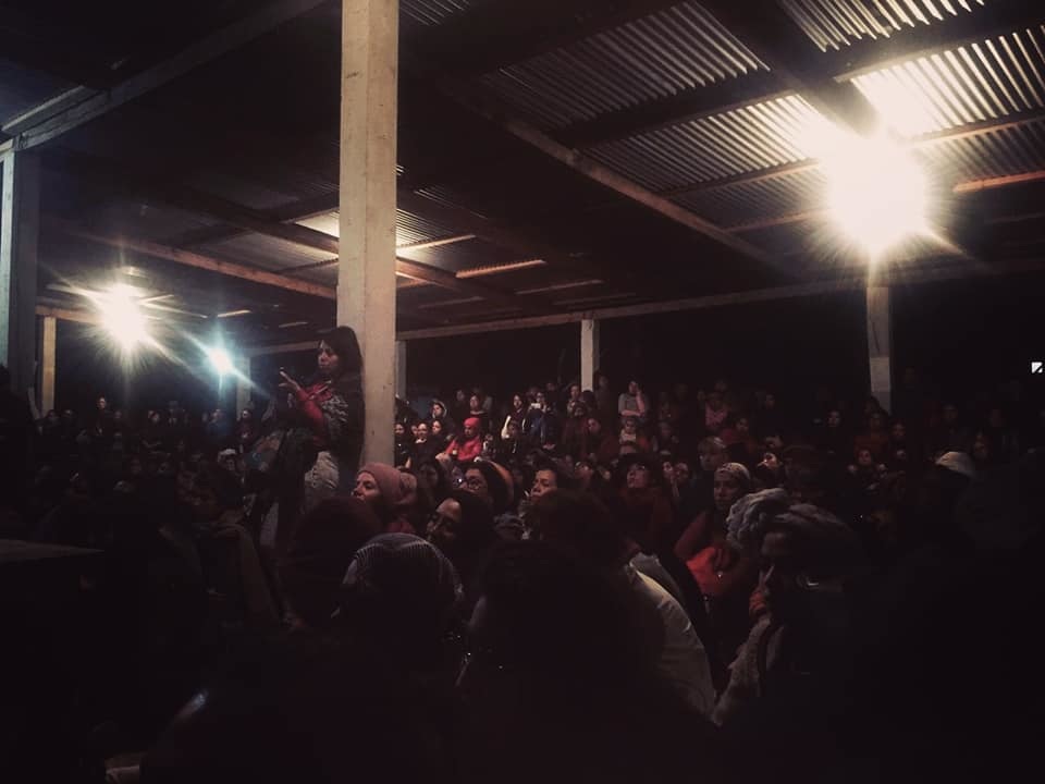 28 diciembre 2019. Proyección de video manifiesto OMIECH en colaboración con Mathilde Berguerand y Valentina Arana en el II Encuentro Internacional de Mujeres que Luchan, Caracol Morelia, Chiapas.